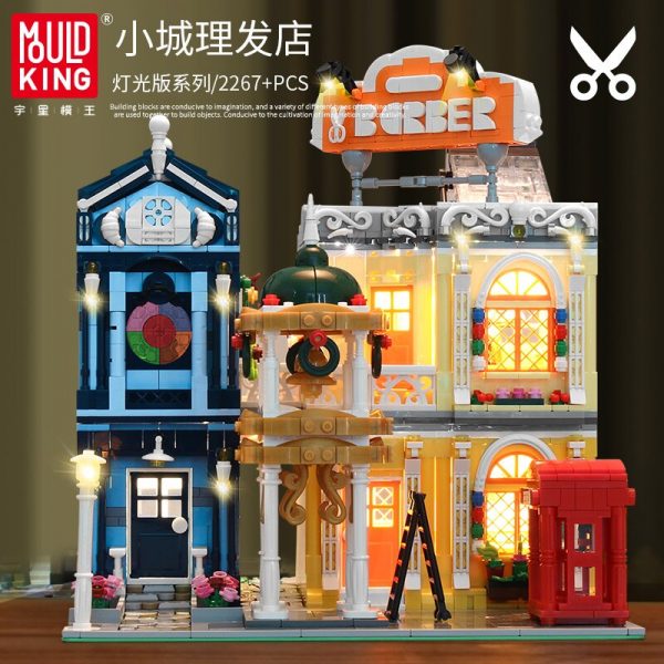 Mould King 16031 Streetview Building Blocks The Barber Shop In Town Model With Led Light Assembly 1