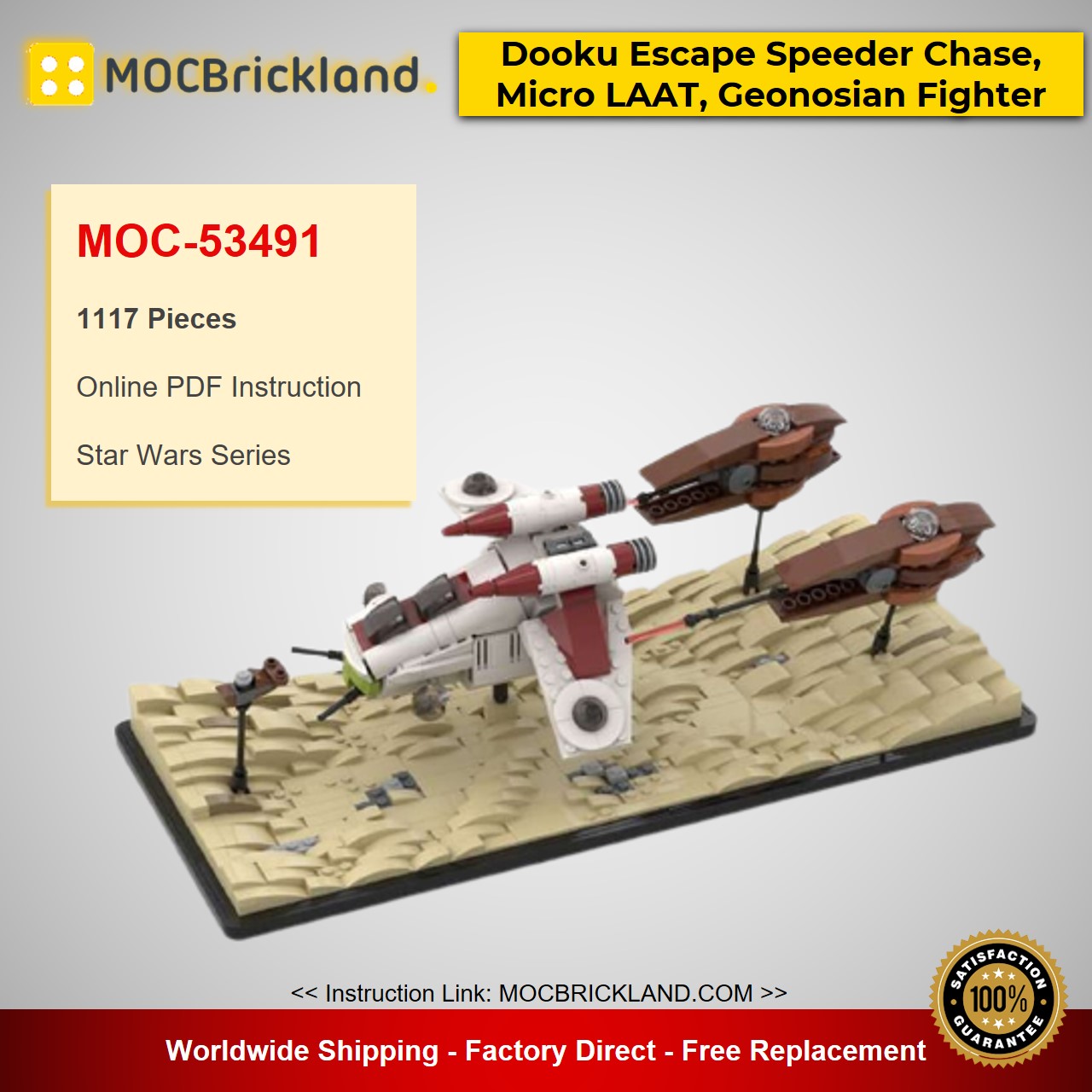 MOCBRICKLAND MOC-53491 Dooku Escape Speeder Chase, Micro LAAT, Geonosian Fighter Episode II