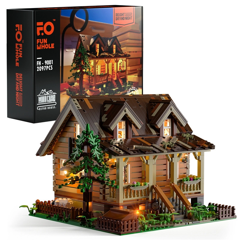 FUNWHOLE FH-9001 Wood Cabin with Light Parts
