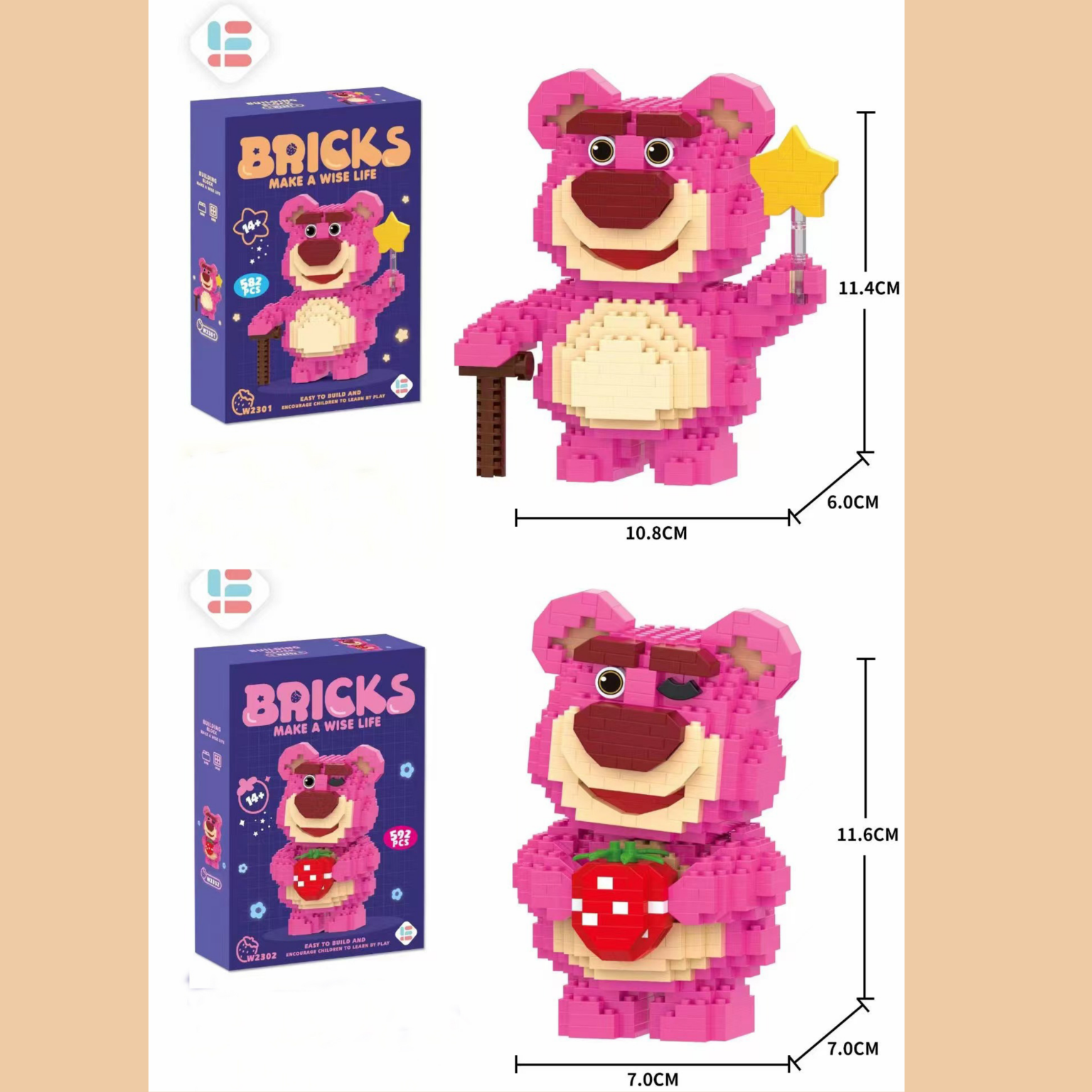 JIHUI W2301 W2302 Star Strawberry Bear Winking Strawberry Bear