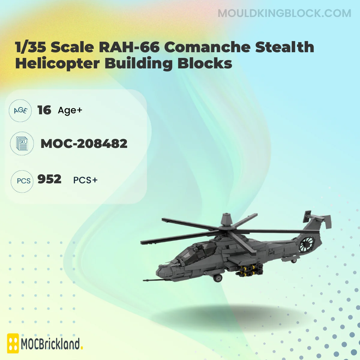 MOCBRICKLAND 208482 1/35 Scale RAH-66 Comanche Stealth Helicopter Building Blocks Building Block