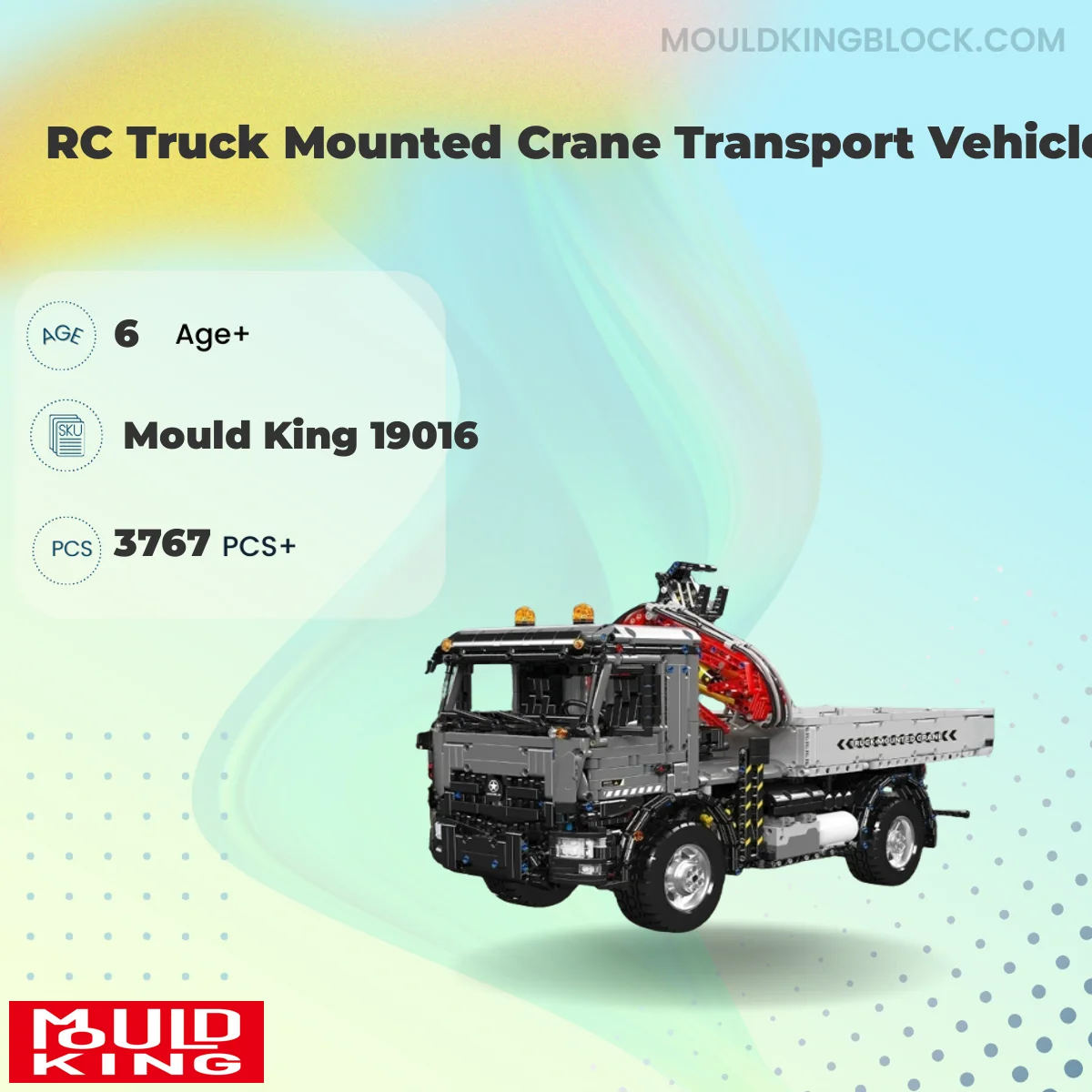 MOULD KING 19016 RC Truck Mounted Crane Transport Vehicle Building Block