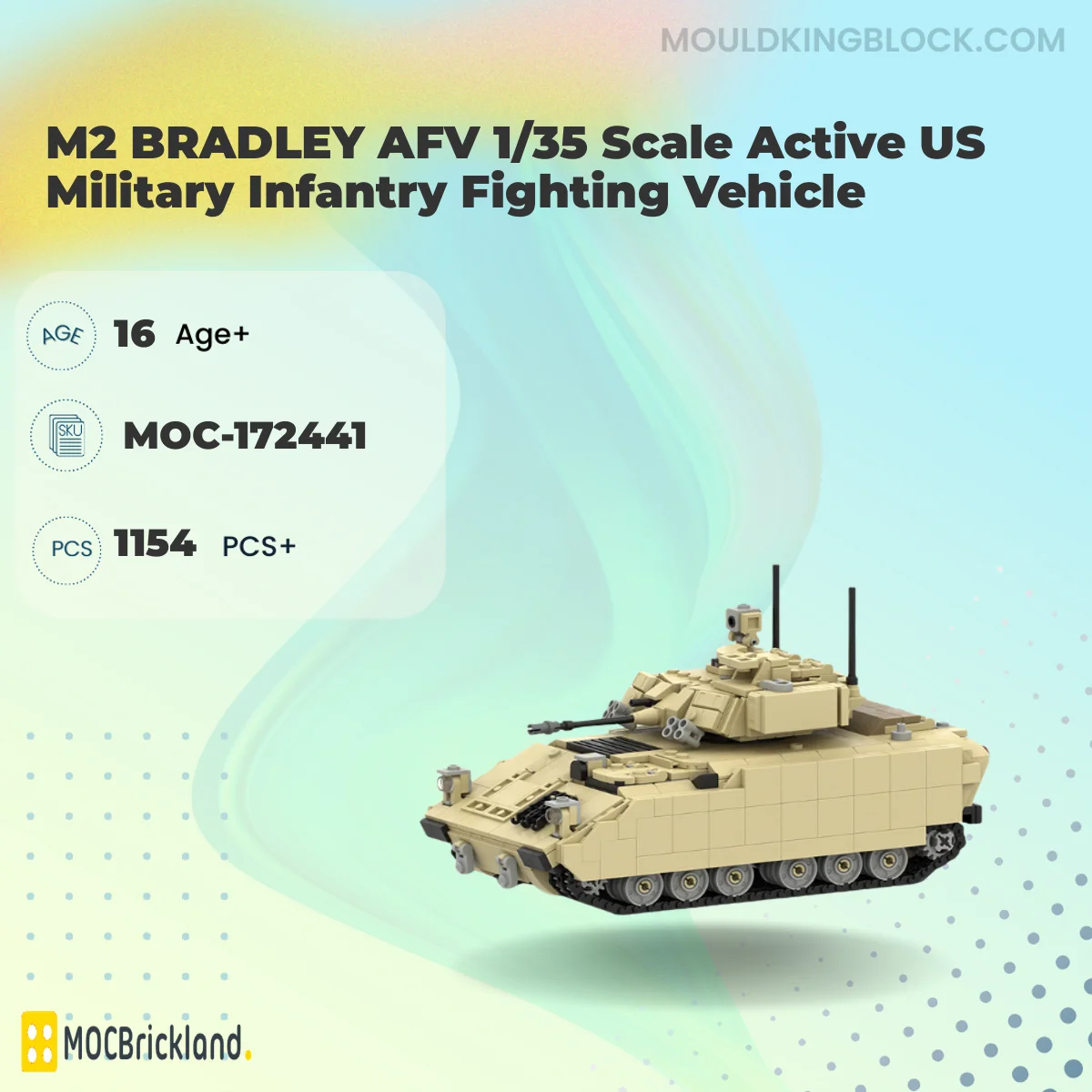 MOCBRICKLAND 172441 M2 BRADLEY AFV 1/35 Scale Active US Military Infantry Fighting Vehicle Building Block