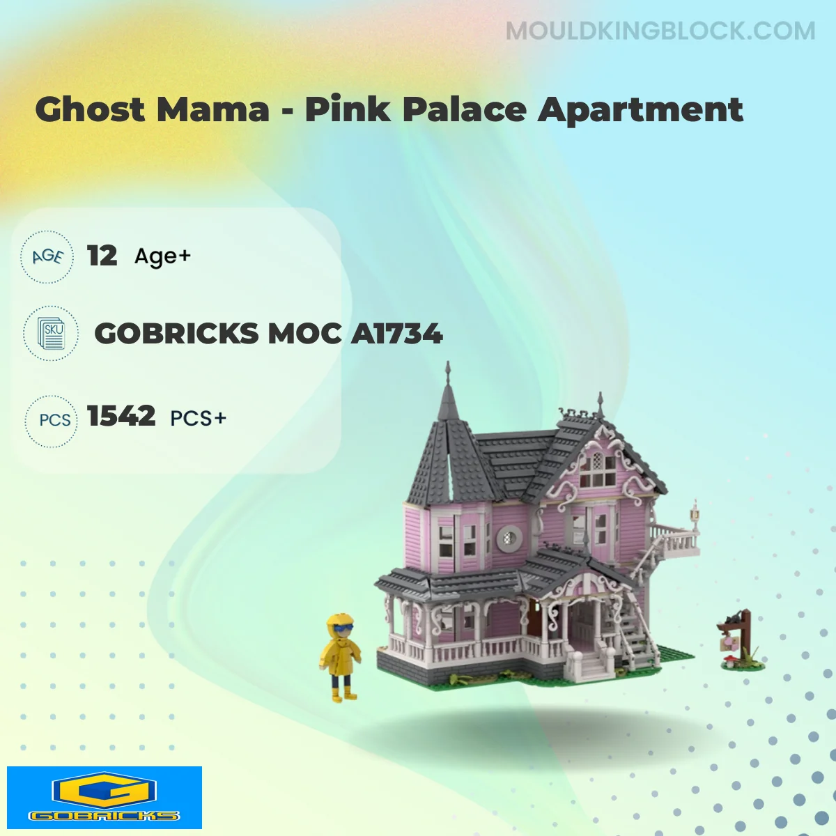 Gobricks MOC A1734 Ghost Mama - Pink Palace Apartment Building Block