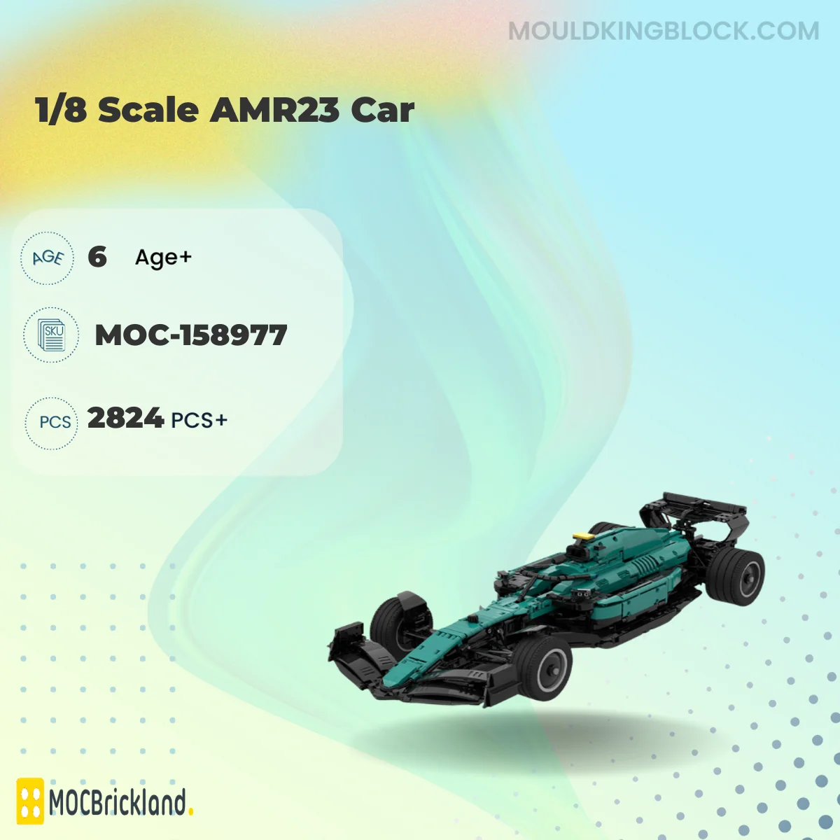 MOCBRICKLAND 158977 1/8 Scale AMR23 Car&Electric Plating Exterior Racing Car Building Blocks Building Block